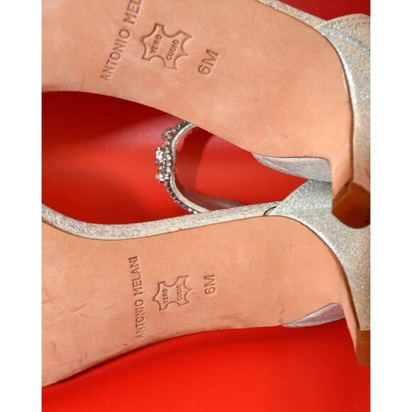 Antonio Melani Women’s Sandals 6M Silver Glitter Jeweled Ankle Strap Heels 2.5” - Picture 8 of 12